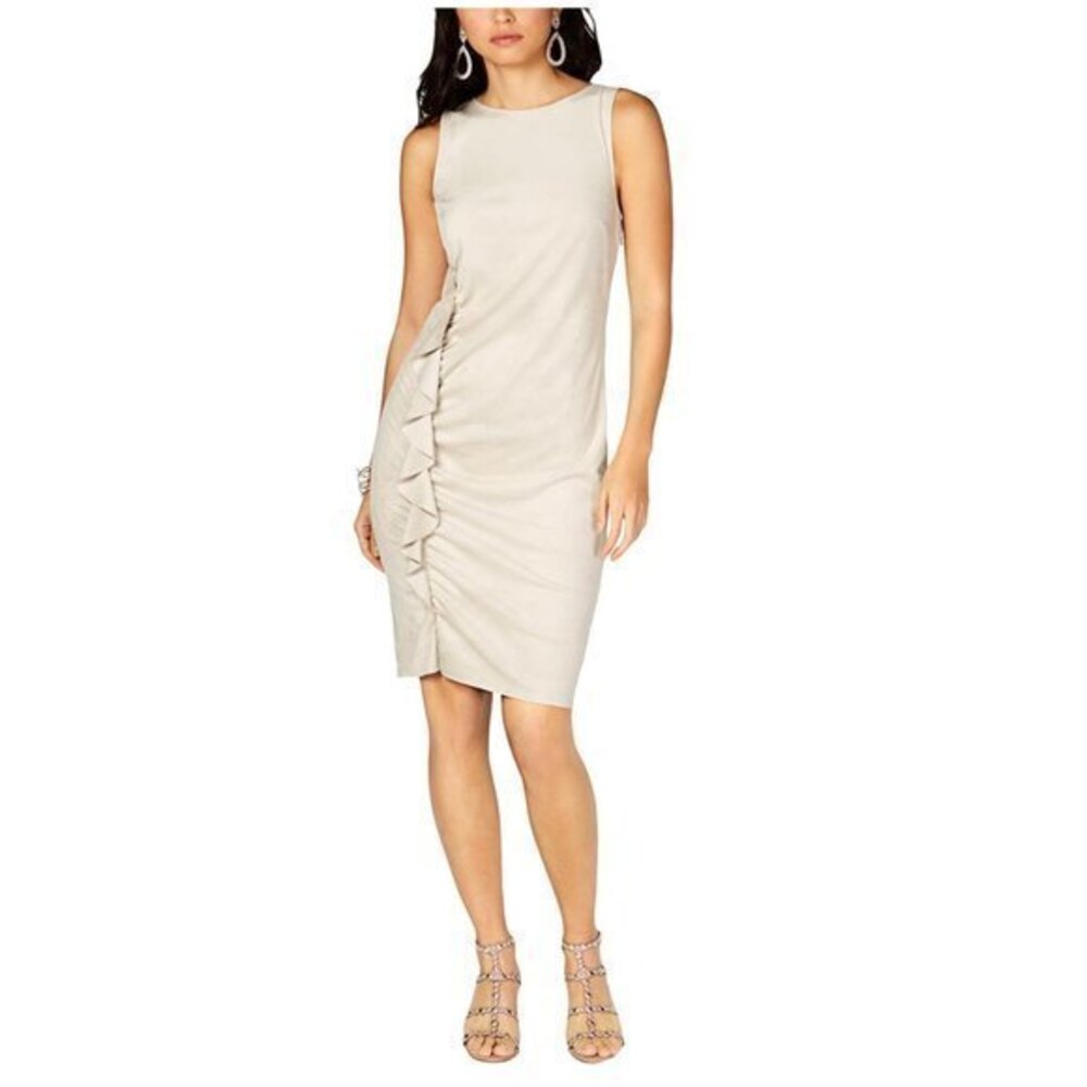 INC Gray Sheath Side Ruffle Party Dress.S